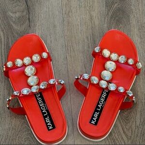 Karl Lagerfeld Vibrant Orange/Red Crystal Sandals